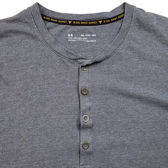 Under Armour Project Rock Henley Shirt Mens 2XL Gray 3/4 Sleeve Raglan - Picture 3 of 12